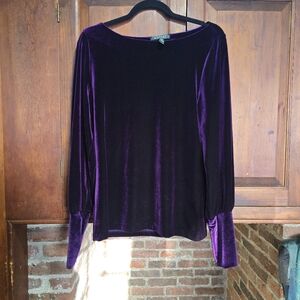 Lauren Ralph Lauren Long Sleeve Boat Neck Purple Velvet Top - Large